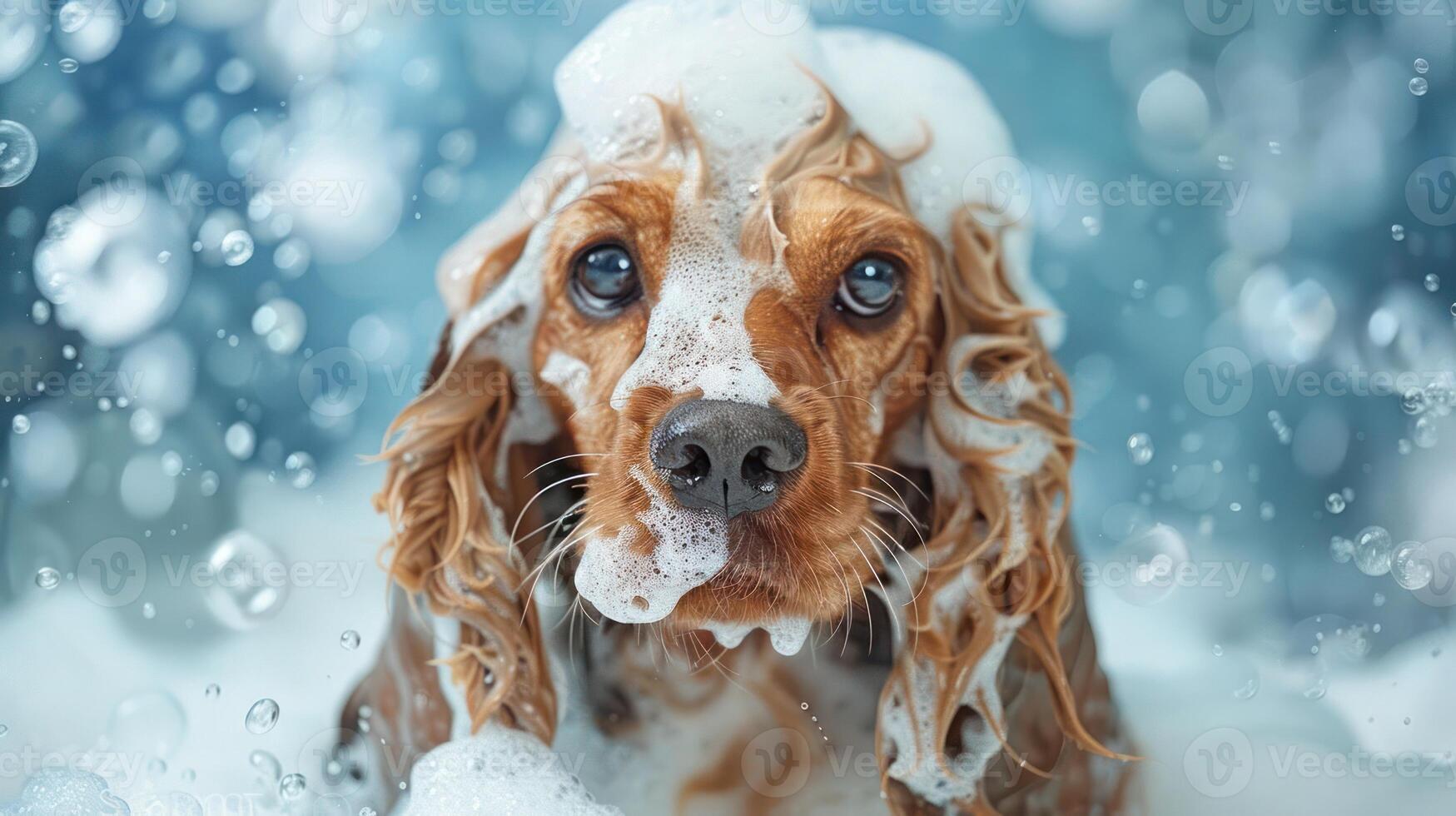 1749x980 Dog enjoying a refreshing bath under a gentle stream of water, surrounded by bubbles and splashes, showcasing the joy of pet grooming and the importance of cleanliness for furry friends 70344640 Stock
