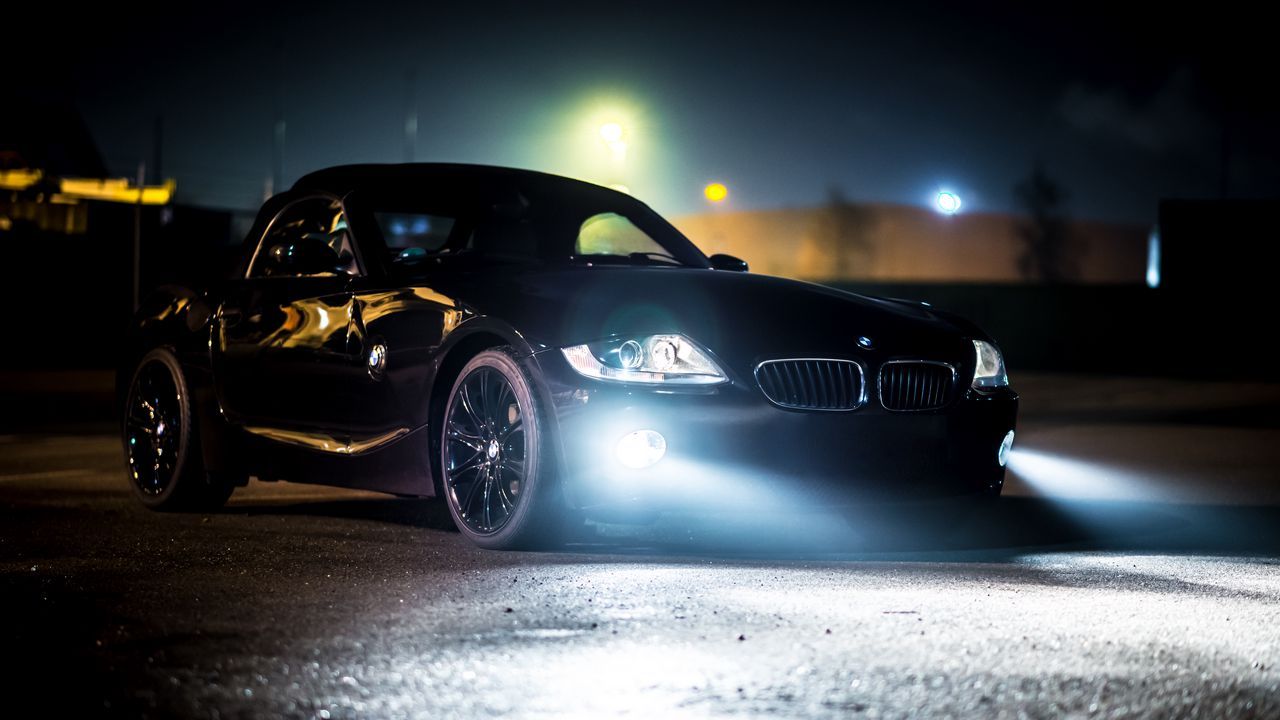 1280x720 Wallpaper bmw z bmw, car, black, headlight, light hd, picture, image