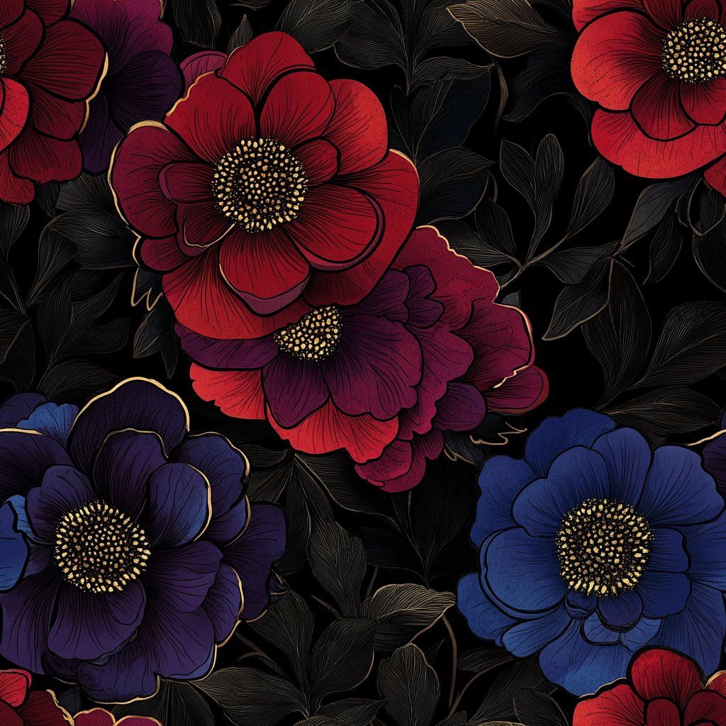 1024x1024 Dark Floral Pre Pasted Wallpaper Noir 24W X 13'L Roll