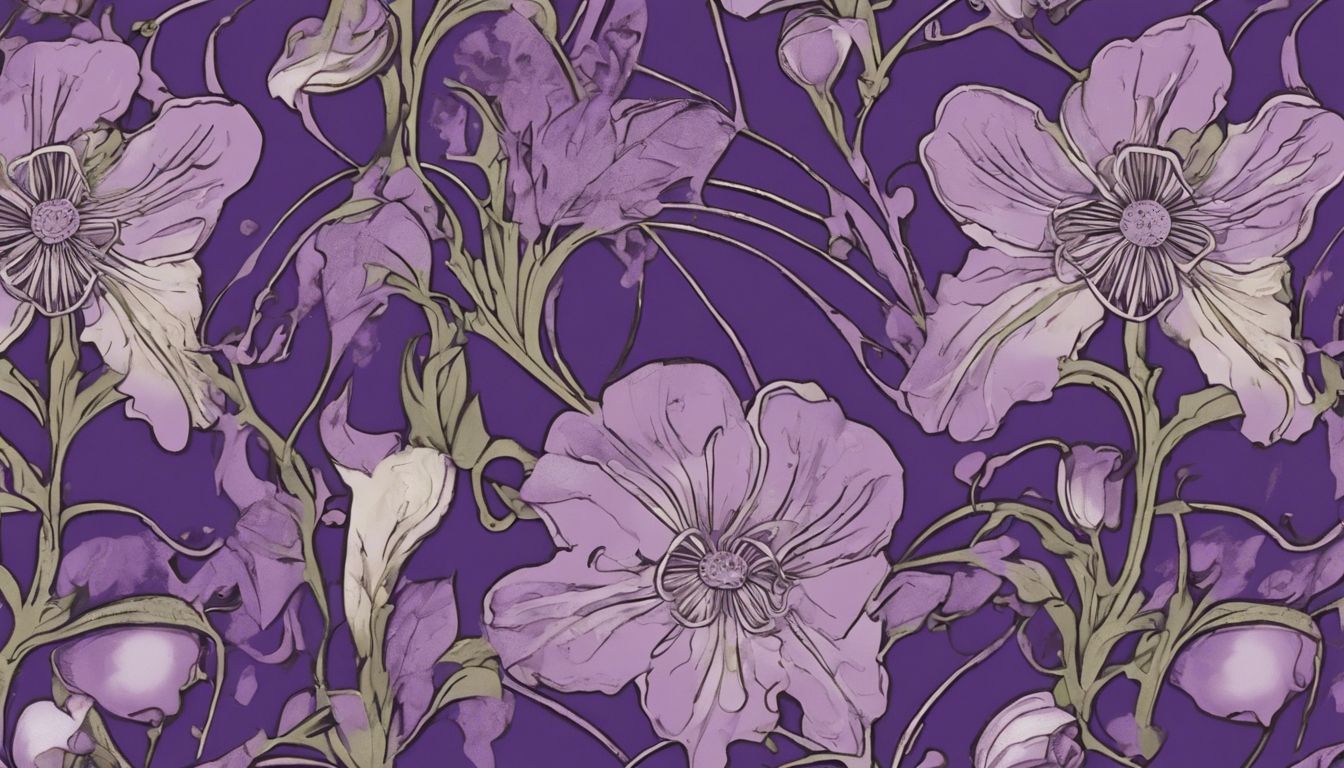 1344x768 An art nouveau pattern featuring nightshade blooms on a purple backdrop. Wallpaper [61e7659d785842b6a29b]