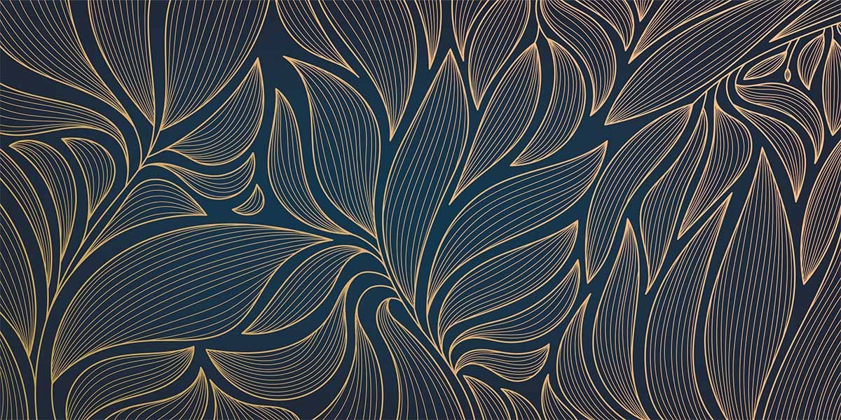 1200x600 Botanical Golden Leaves Modern Design Wallpaper