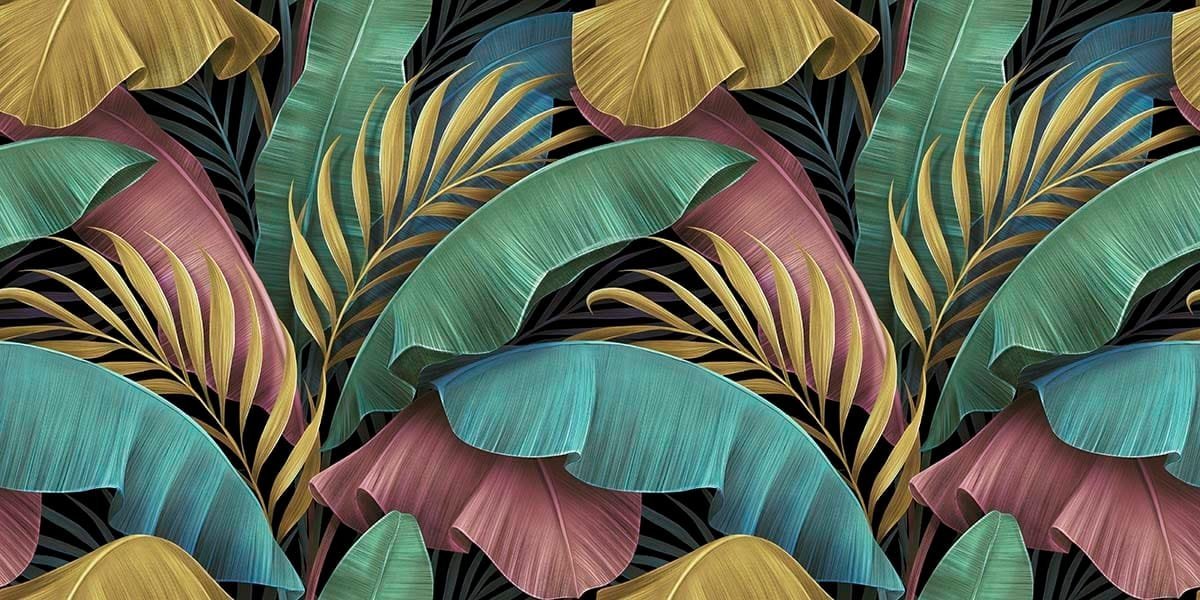 1200x600 Deewar Wallpaper, Colorful leaves on a black background