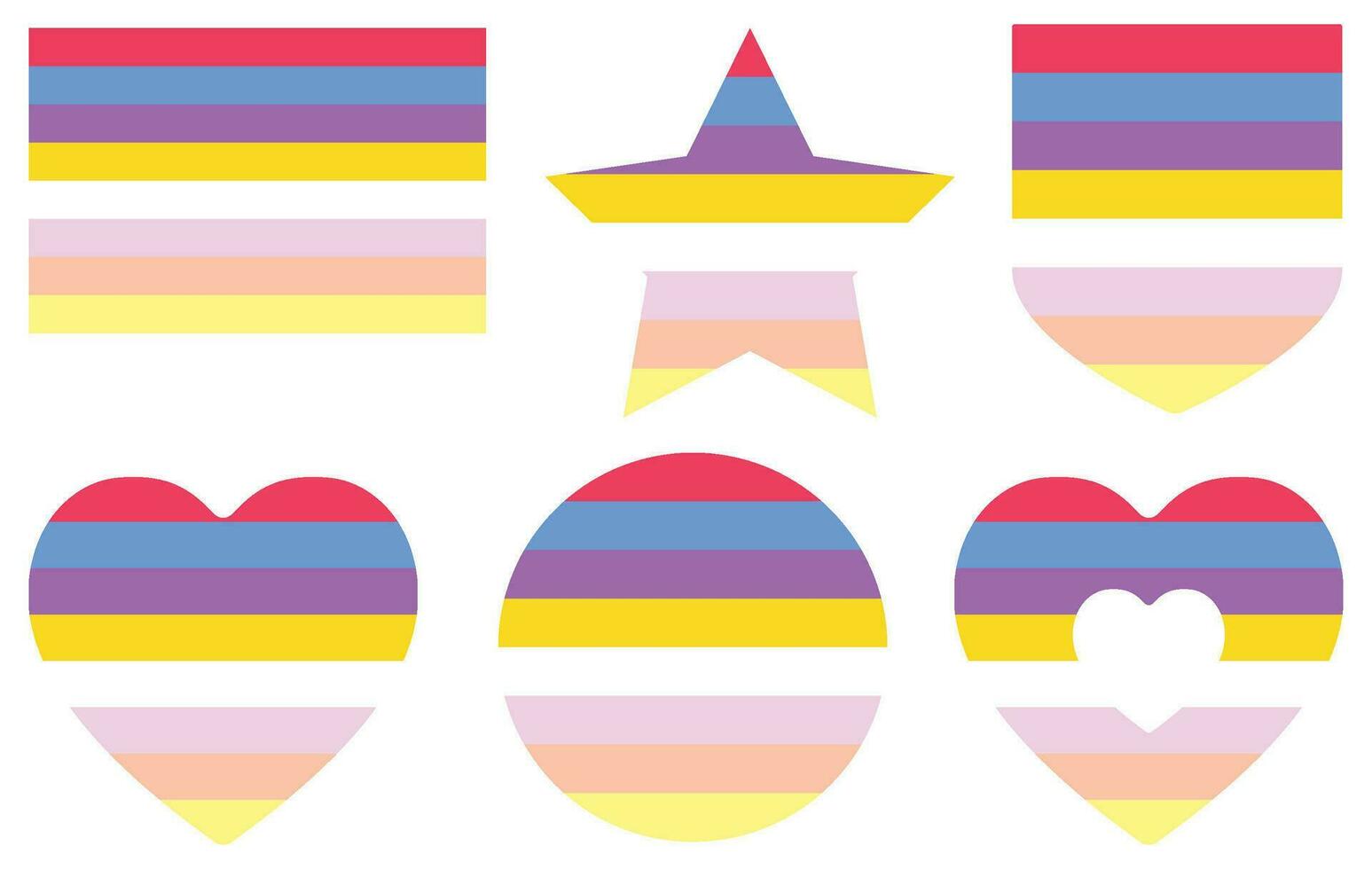 1547x980 Pangender Pride Flag in shape set. LGBTQ flag in shape set