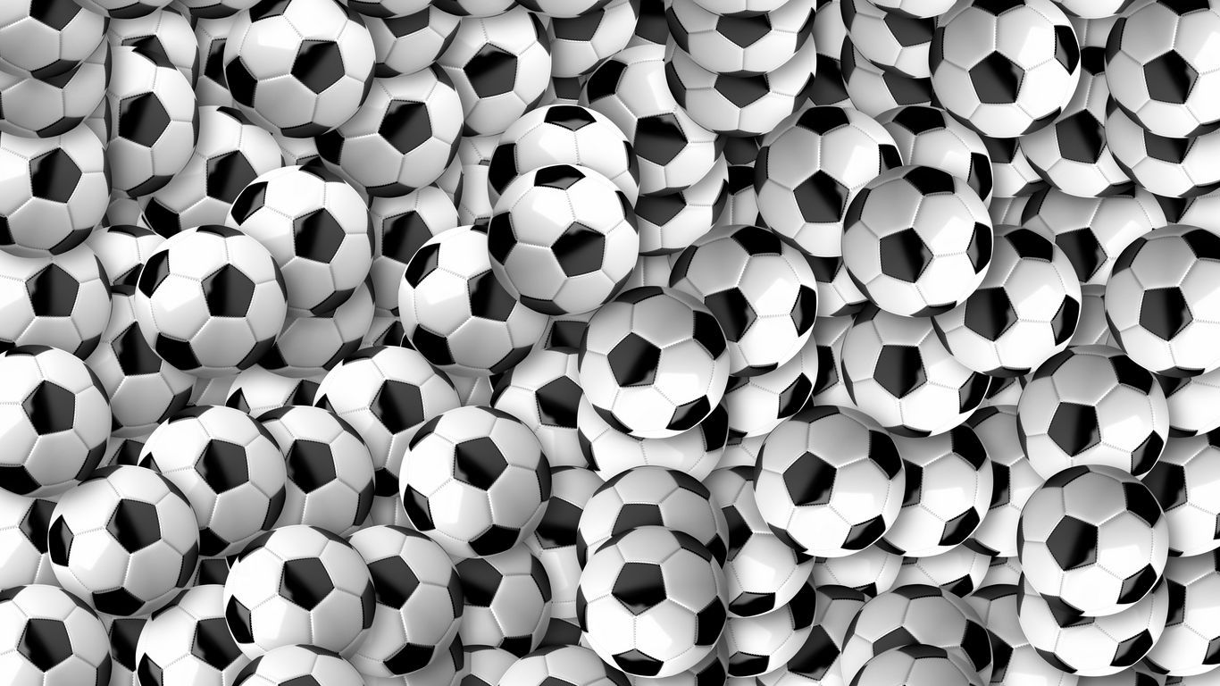 1366x768 Download wallpaper 1366x768 soccer balls, football, texture, many tablet, laptop HD background
