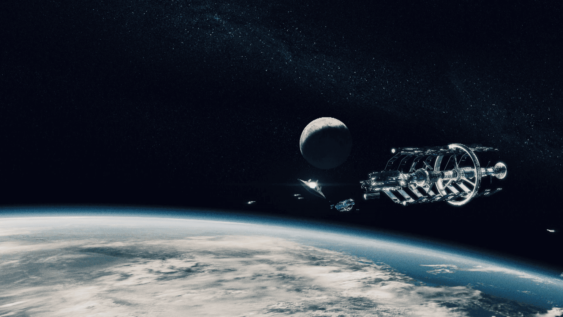 1920x1080 Download a space station is flying over the earth Background