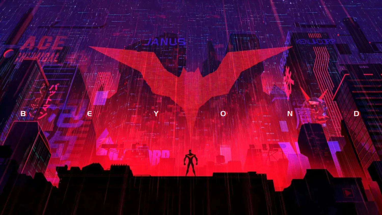 1500x844 Batman Beyond over a Neon City Wallpaper