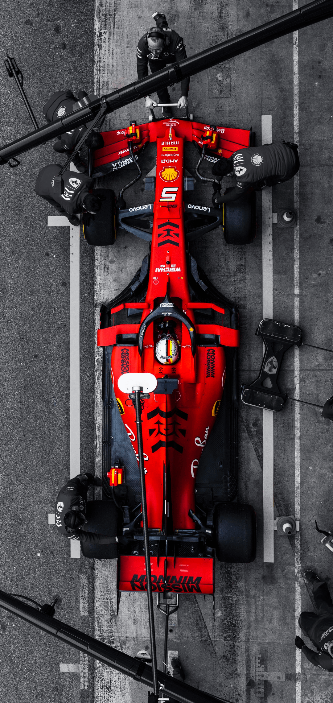 1080x2279 Sebastian Vettel's SF90 in the Pits [Mobile Wallpaper]