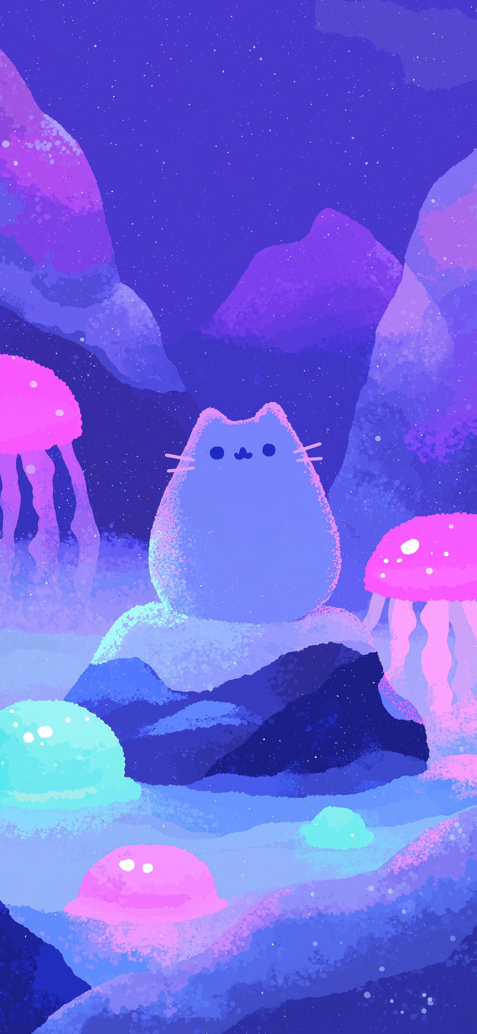 2000x4329 Pusheen Underwater Dream Pastel Wallpaper
