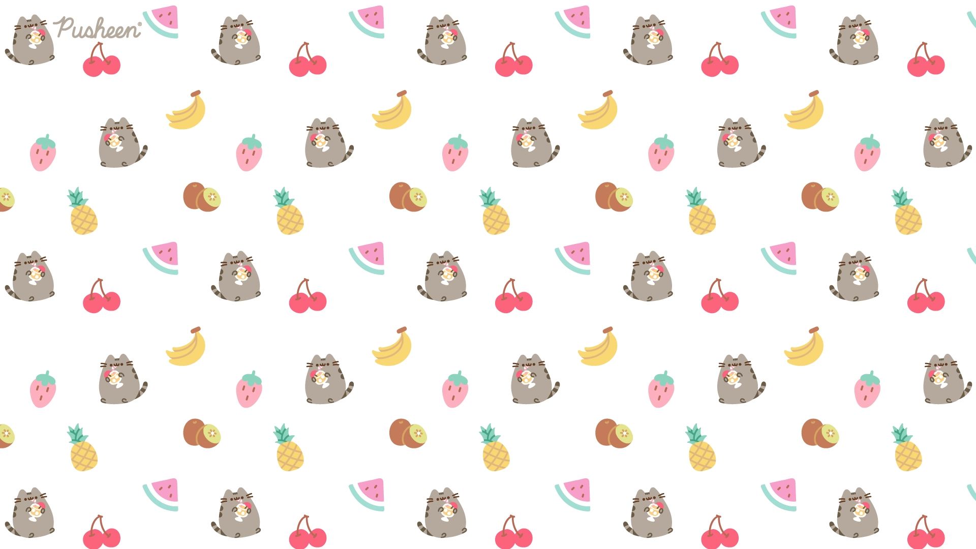 1920x1080 Pusheen The Cat Fruits Background