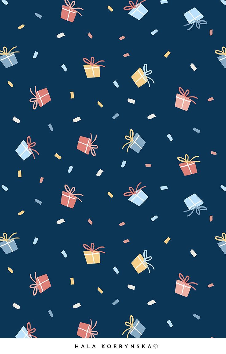 736x1152 Vector Birthday pattern for kids. Birthday pattern with colorful gifts and confetti around