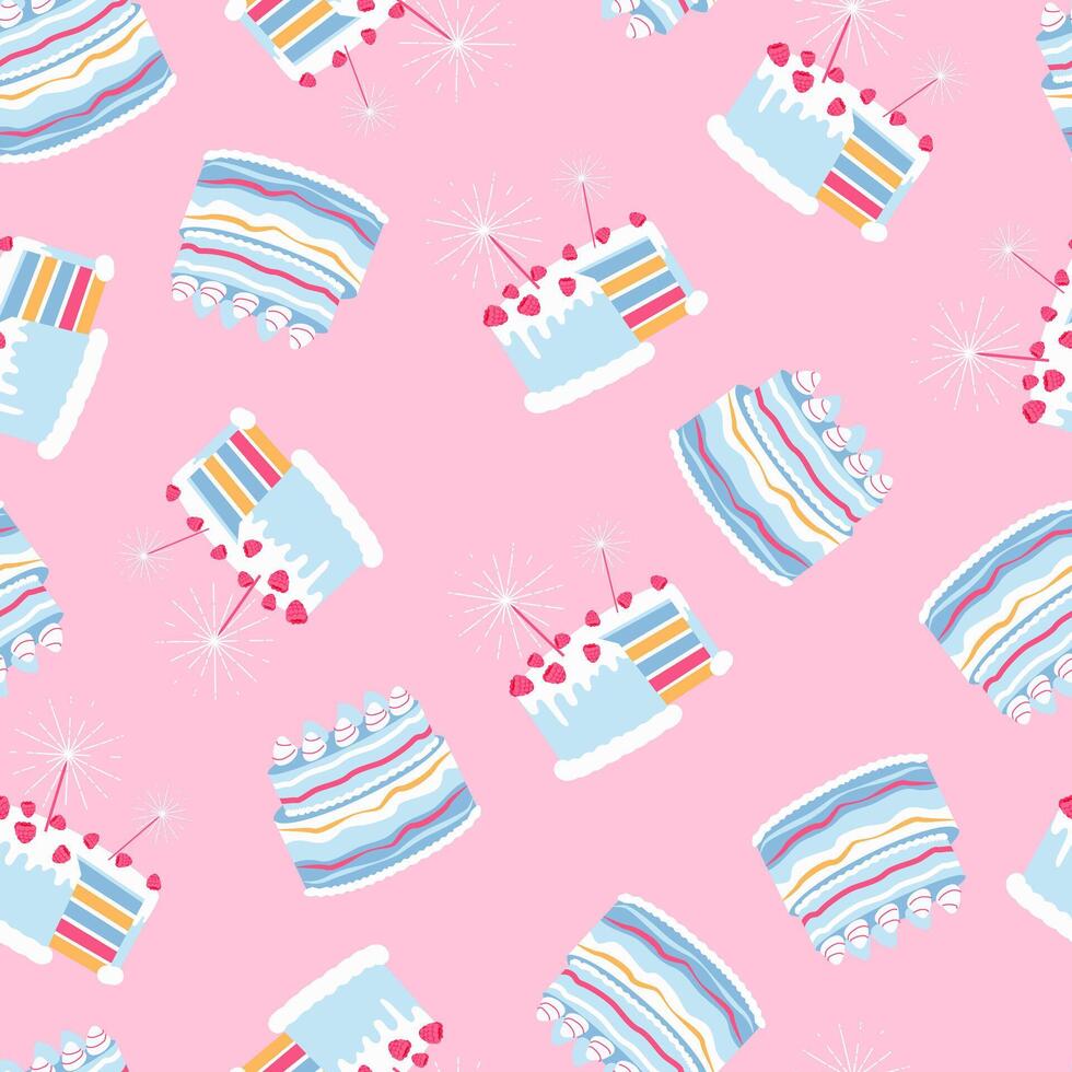 980x980 Lovely birthday pattern design with cakes on pink background. Festive artistic cover. Poster, business card, invitation, flyer, banner, email header, menu, wrapping paper, wallpaper