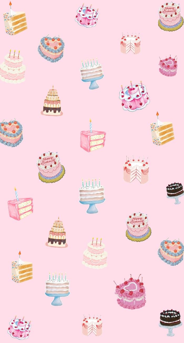 700x1303 Cute Cake Pattern Aesthetic Pink Background Wallpaper for Birthday