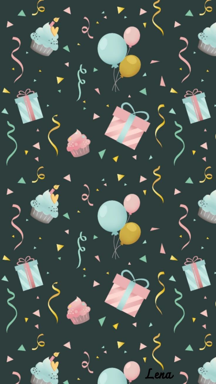 736x1310 Birthday Wallpaper with Balloons and Confetti. Estampas infantis, Papel digital, Datas