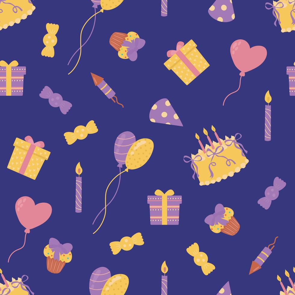 980x980 Colorful Birthday Party Seamless Pattern. Design for fabrics, textiles, wallpaper, packaging