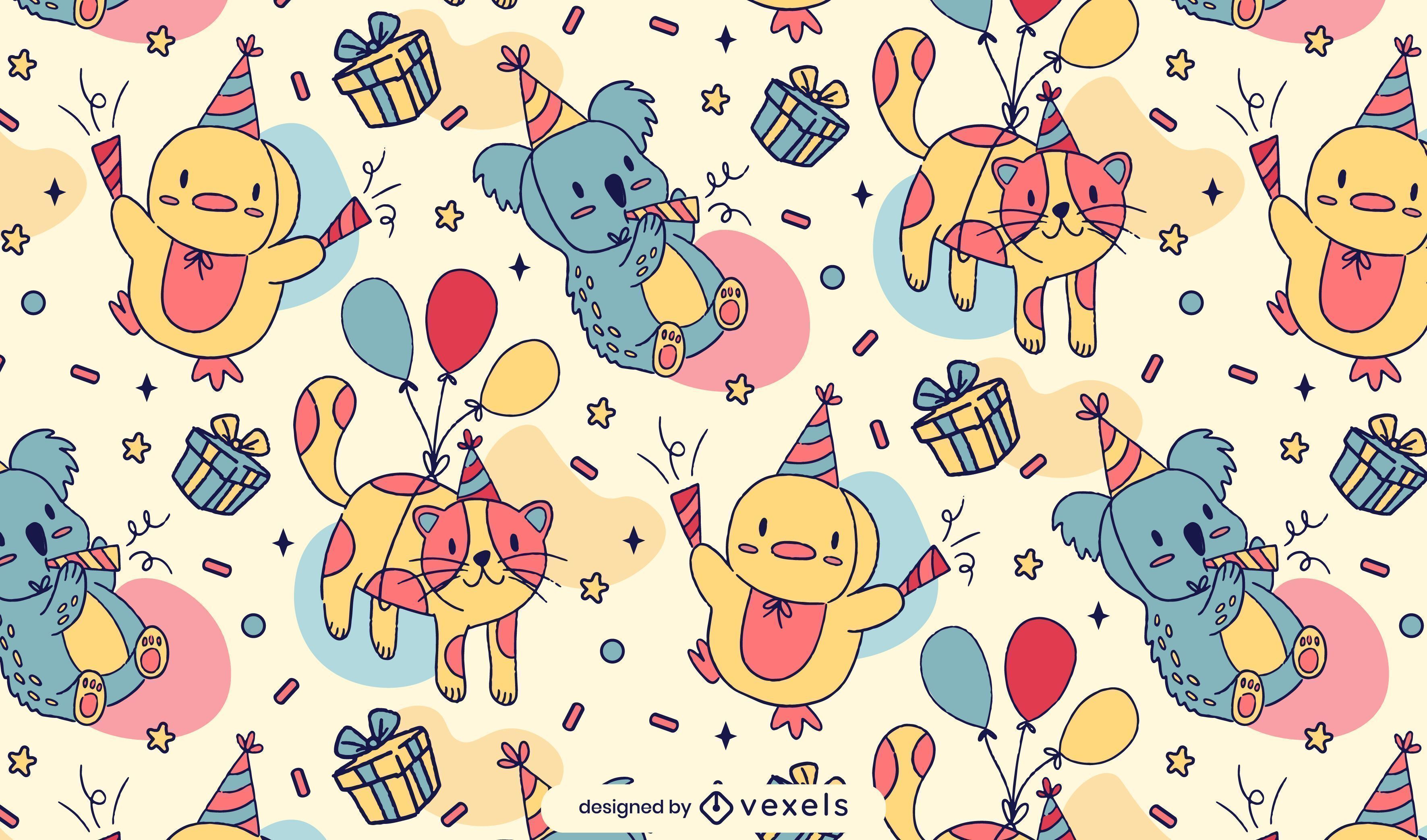3543x2085 Birthday Animals Pattern Design Vector Download