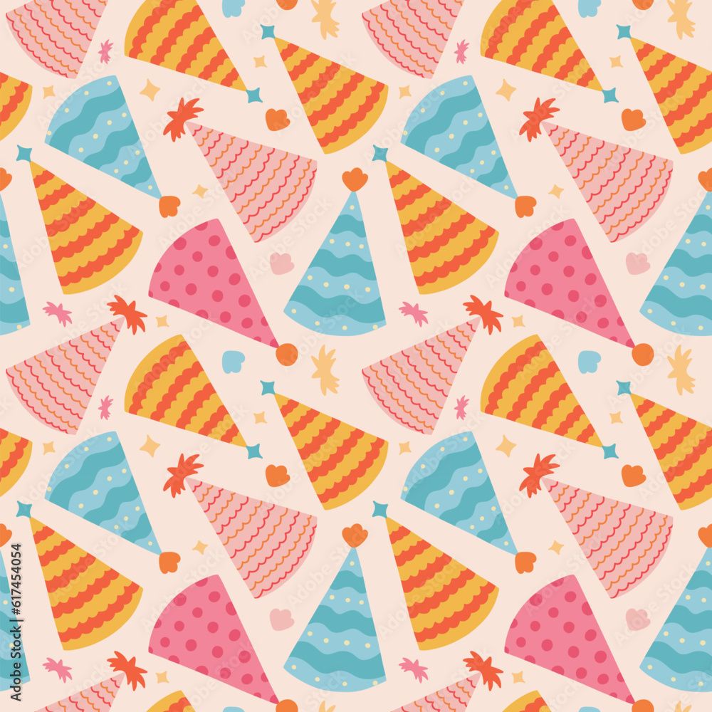 1000x1000 Photography Poster Cute seamless pattern with birthday party hats in groovy style
