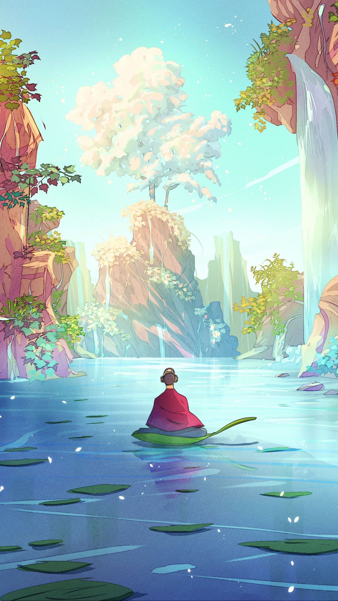1080x1920 Phone wallpaper: Meditation, Monk, Artistic, Landscape 1408049