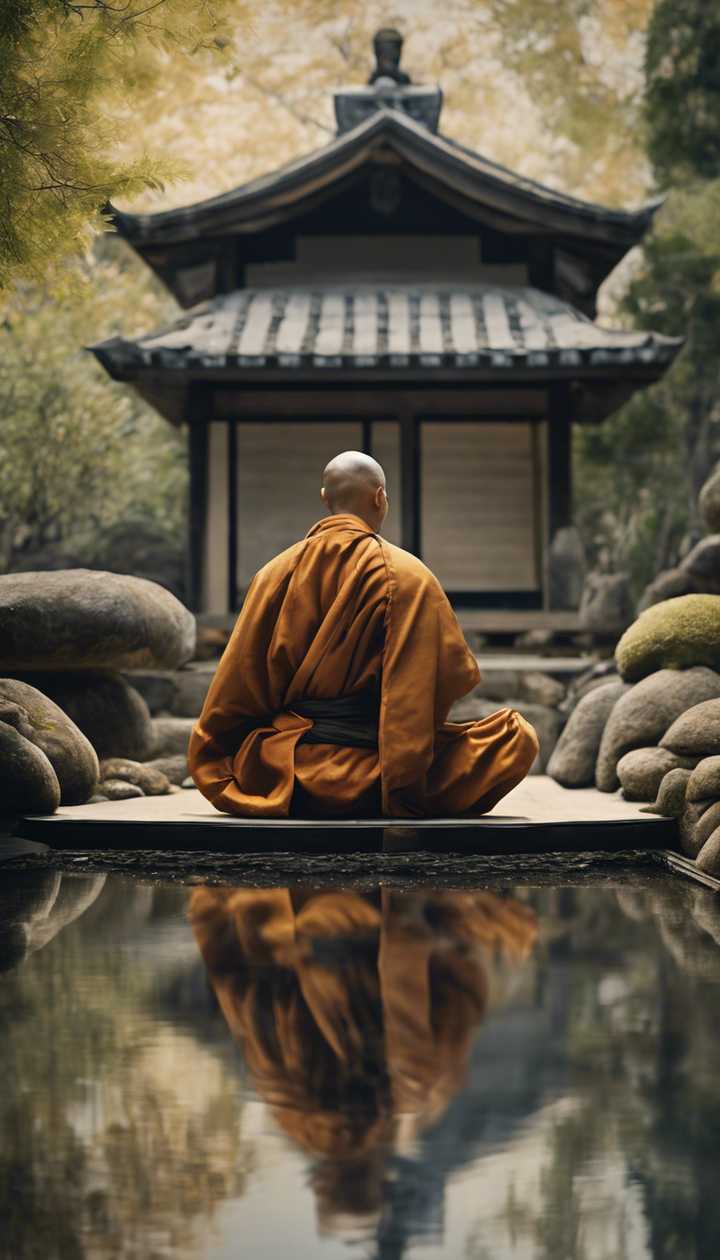 720x1260 A solitary monk meditating in a tranquil Zen garden. Wallpaper [202858ecb99d42198117]
