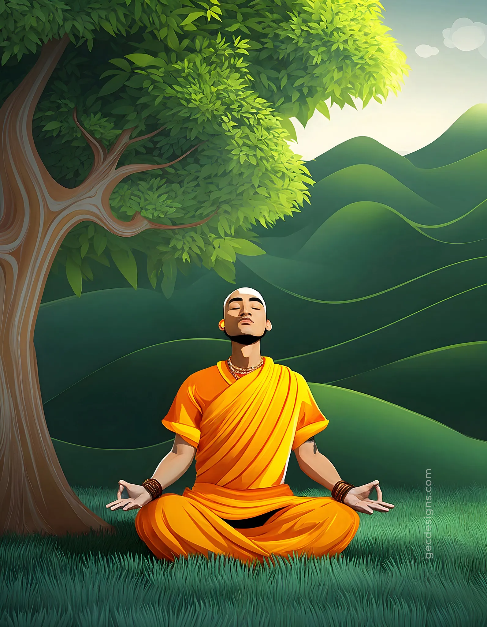 1592x2048 A Monk Meditating in a Peaceful Forest 3D AI Generated wallpaper: Free & Premium Creative Assets