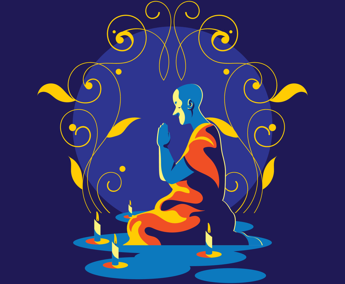 1136x936 Praying Monk In Asahna Bucha Day Vector Art & Graphics