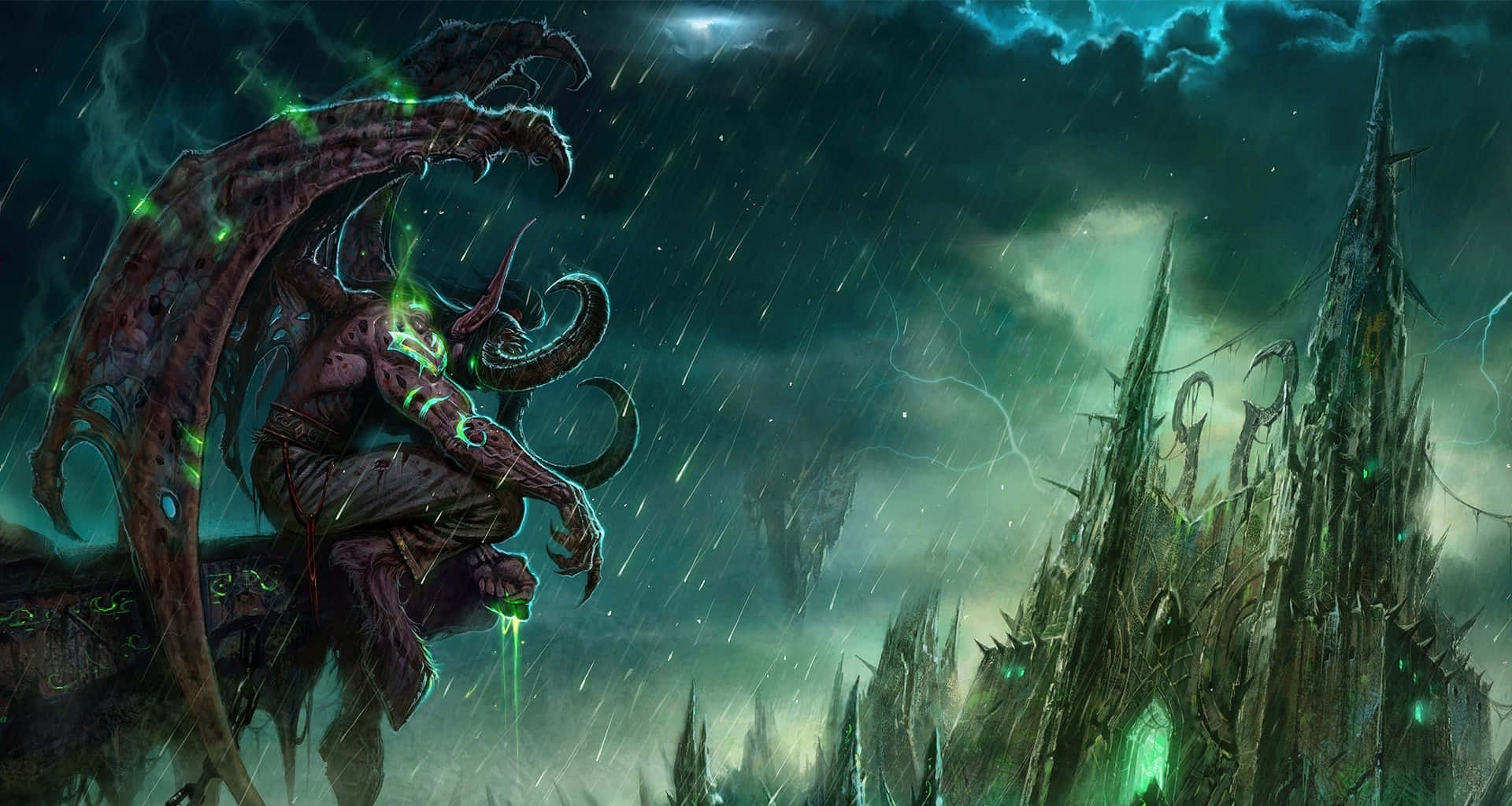 1920x1024 Download The Night Elf Demon Hunter, Illidan Stormrage in a fierce dynamic pose Wallpaper