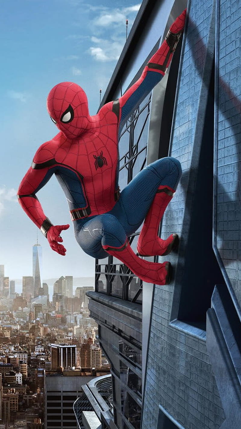 800x1421 Spider man Homecoming, spider man, marvel, building, sky, new york city, manhattan, HD phone wallpaper