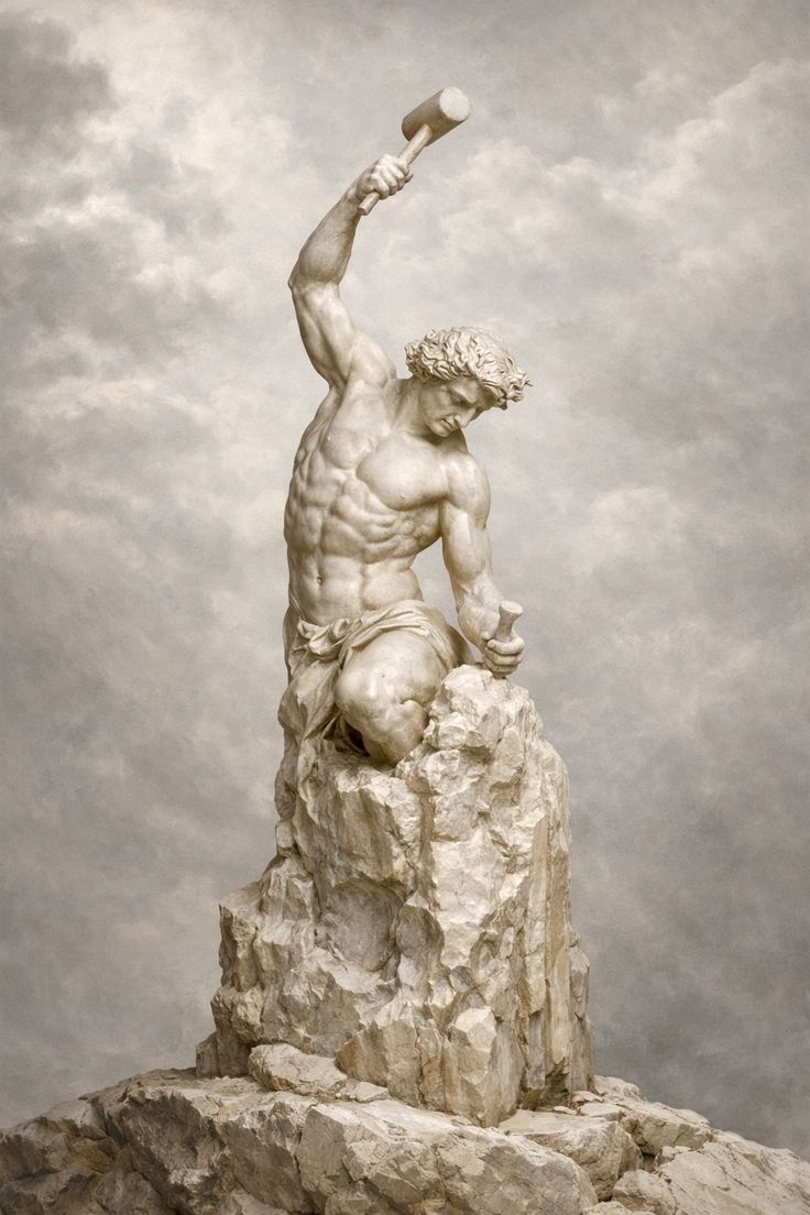 736x1104 Statues with hammer. The thinker statue wallpaper, Man statue, Self made man sculpture