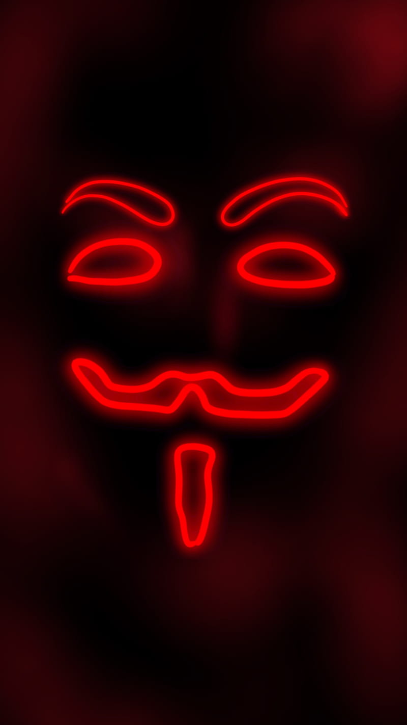 800x1422 Anonymously red, anonymously neon, anonymous, black, dark, eyes, face, mask, HD phone wallpaper