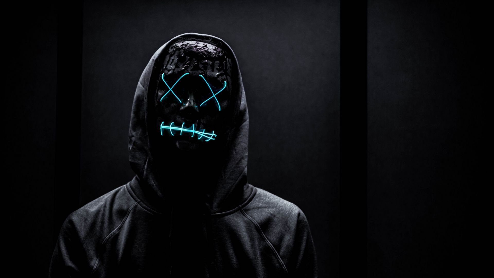 1920x1080 Download wallpaper 1920x1080 mask, neon, anonymous, black full hd, hdtv, fhd, 1080p HD background