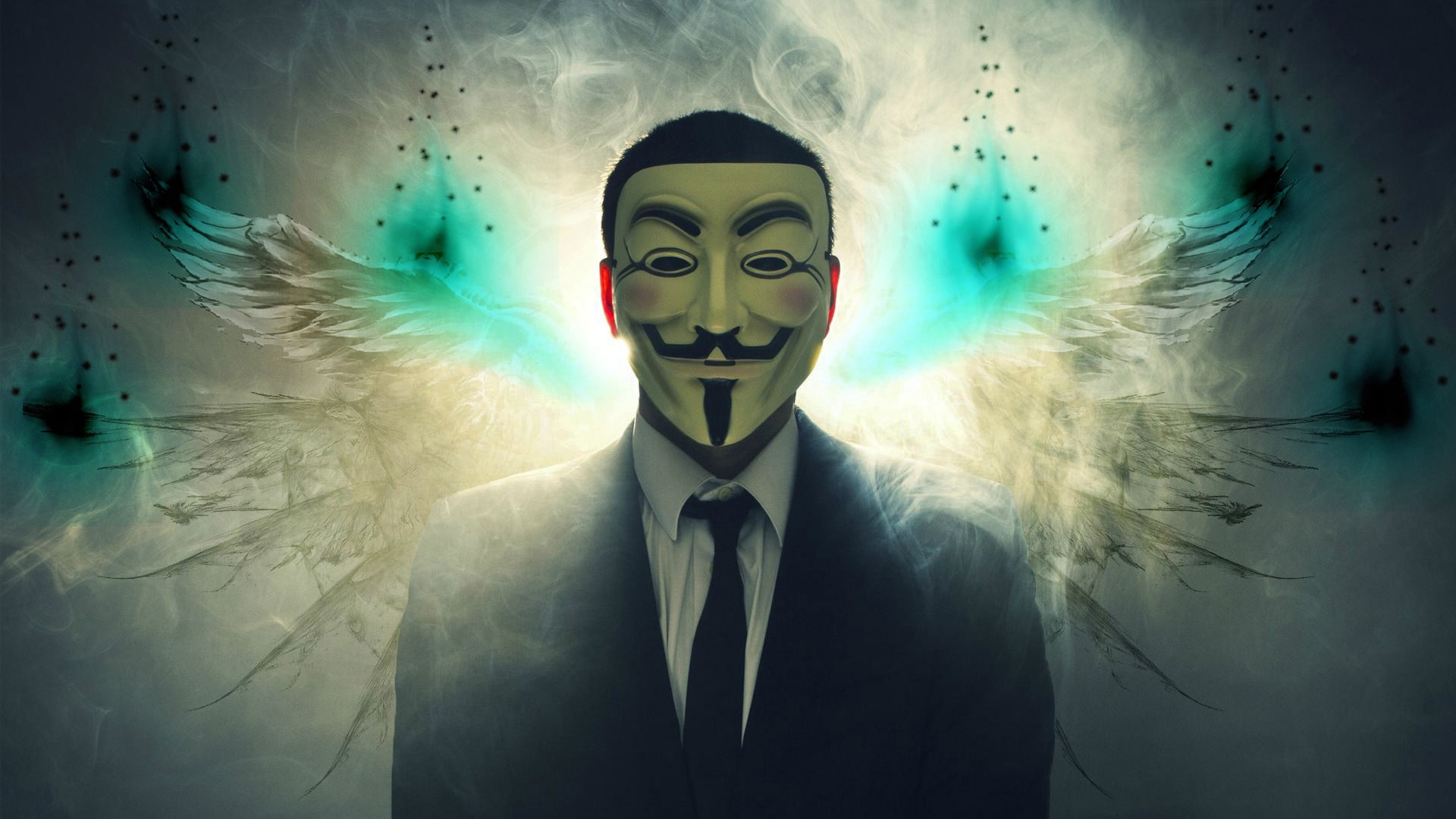 1920x1080 Men's black suit jacket, Anonymous, mask, people, artwork HD wallpaper