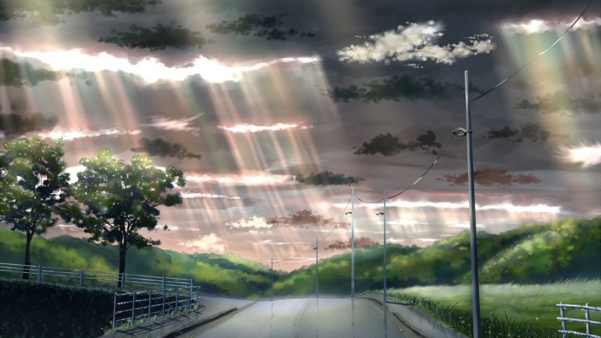 1920x1080 Serene Anime Landscape: HD Wallpaper of Road and Sky