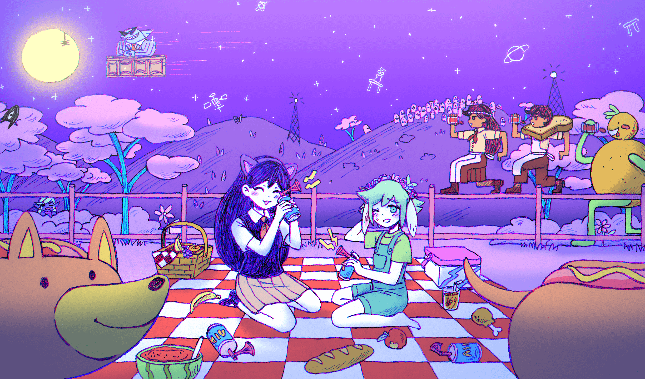 2450x1440 mari catgirl and bunnyboy basil canon??!!? (official art by omocat)
