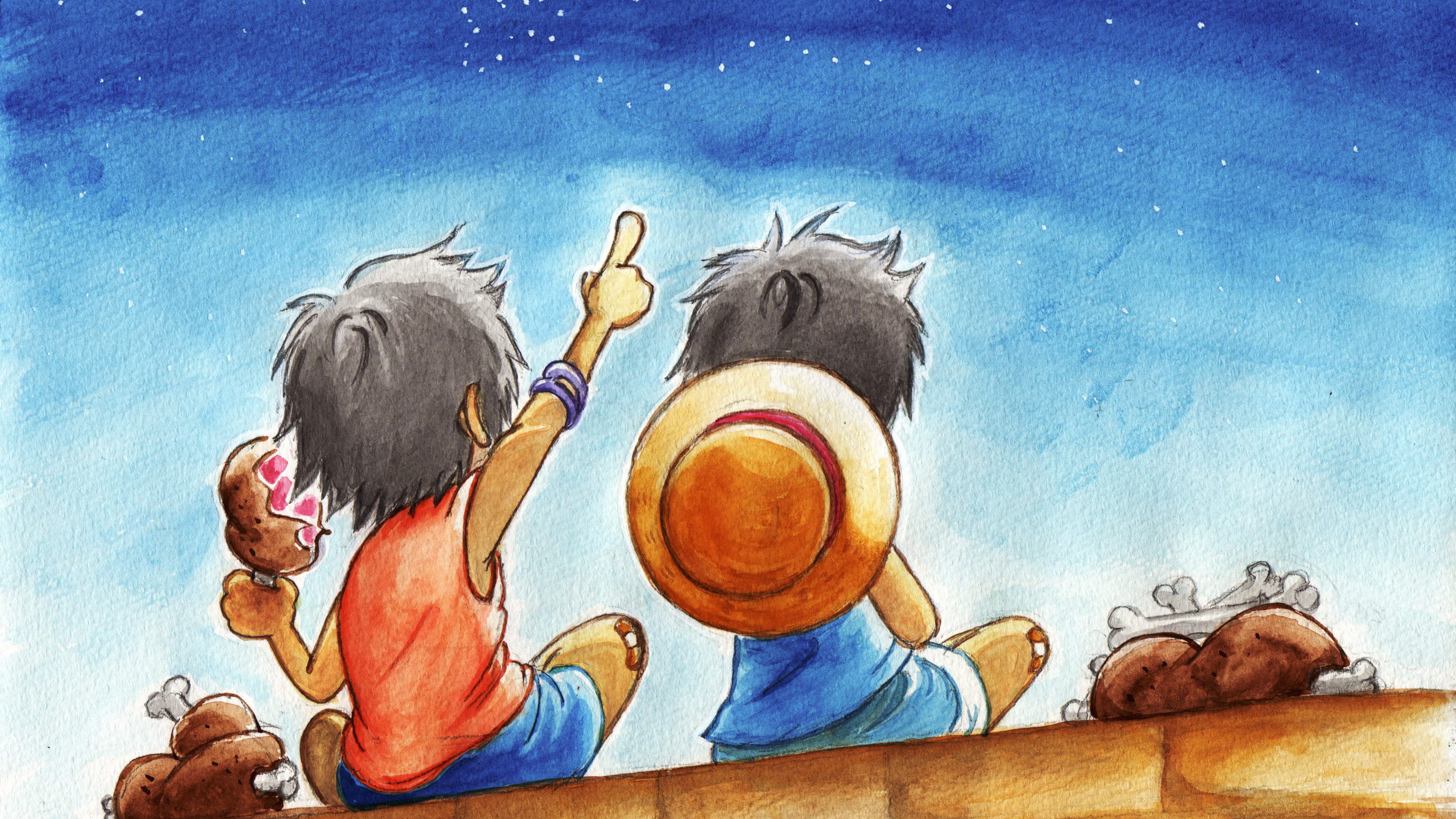 3840x2160 Luffy and Ace painting, Monkey D. Luffy, One Piece, drawing HD wallpaper