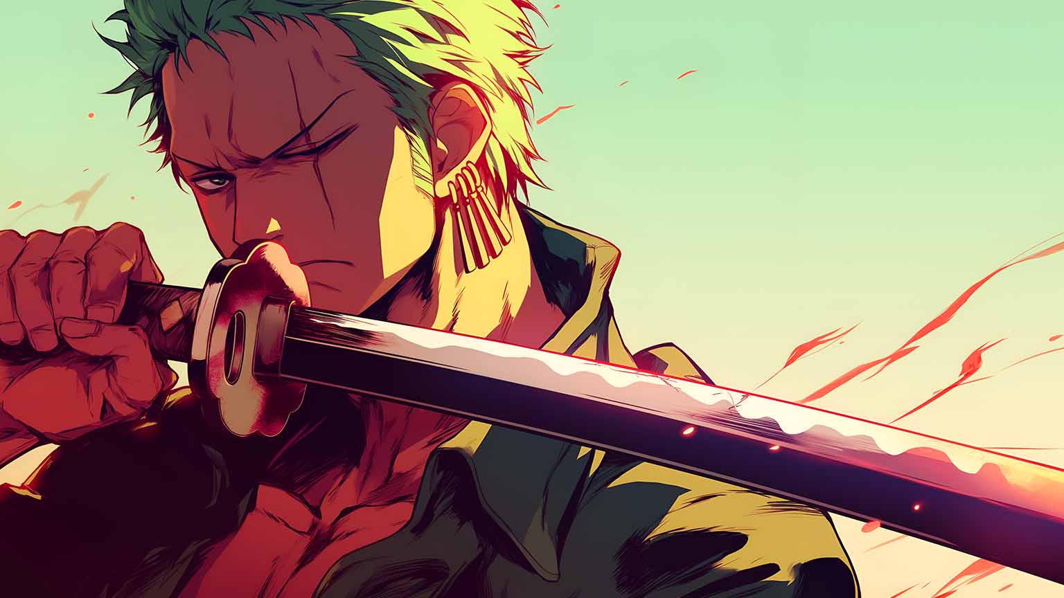 1536x864 Free One Piece Zoro Drawing Sword Desktop Wallpaper 4K