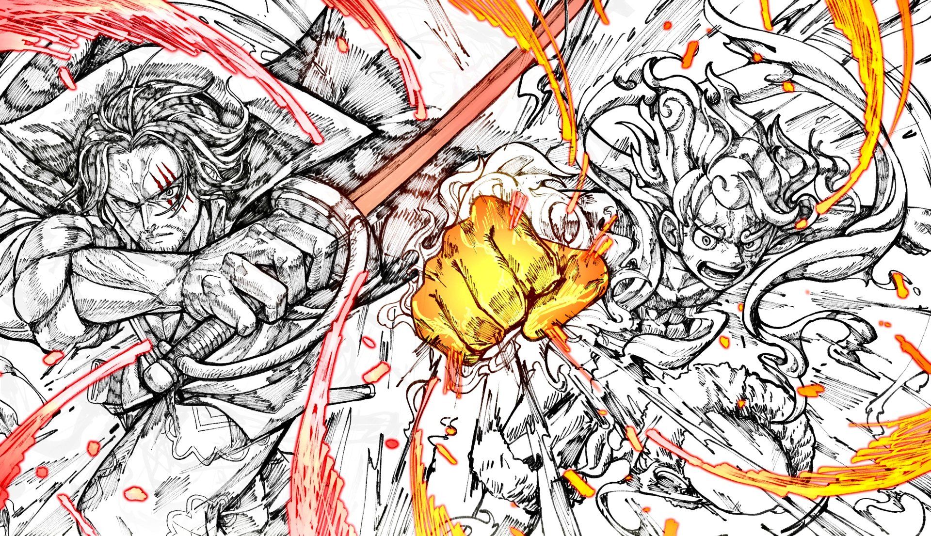 1920x1106 2K One Piece & Shanks: Fiery Clash Wallpaper by さとし【SATOSHI】x1600