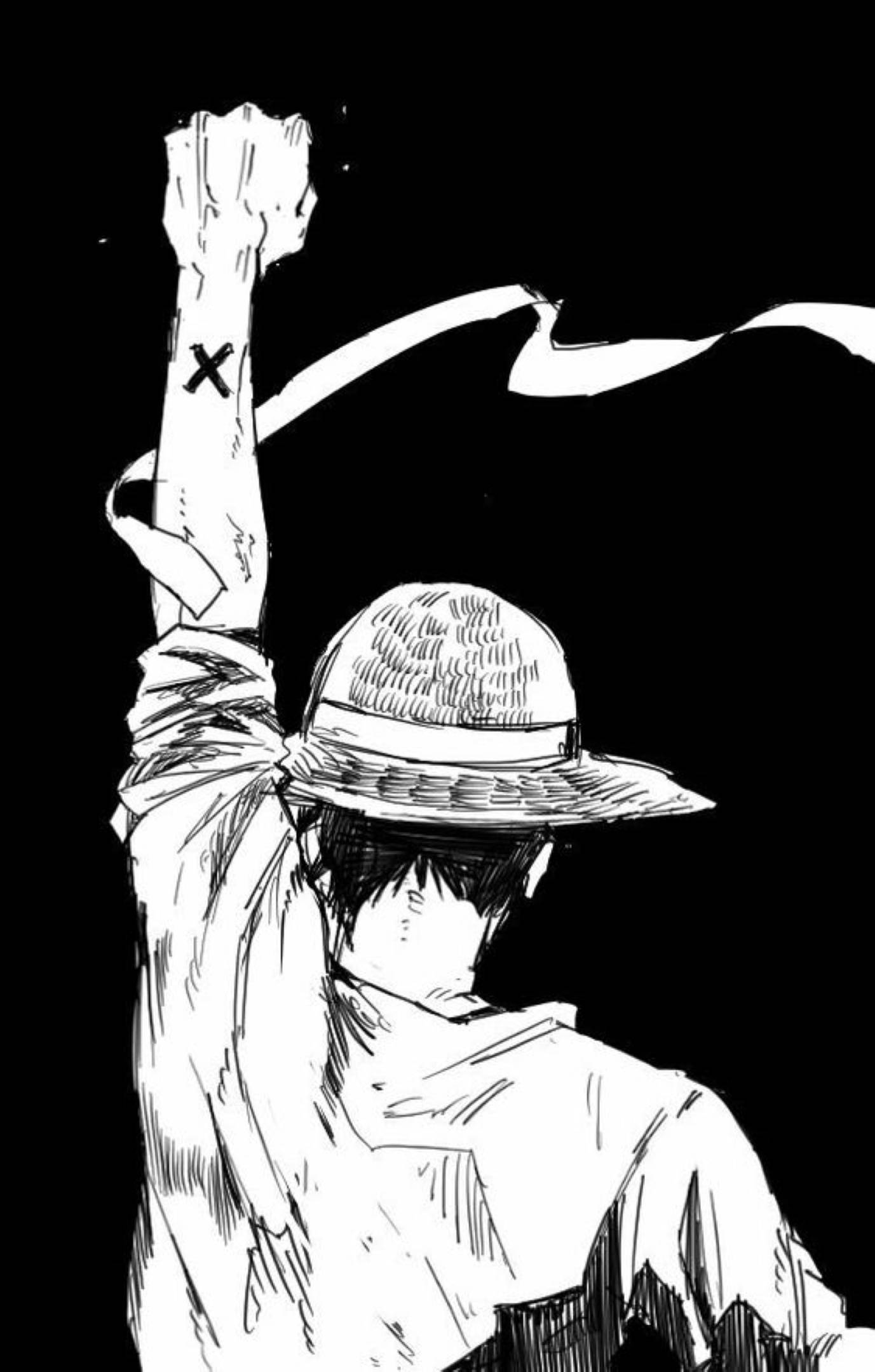 1377x2160 Download Monkey D Luffy Back Sketch Art Wallpaper