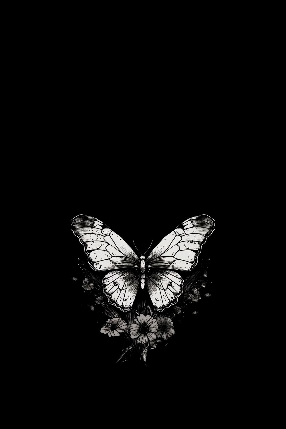 1000x1500 Monochrome Butterfly on Black Background Wallpaper [befee12eaa0c4a2a88fe]