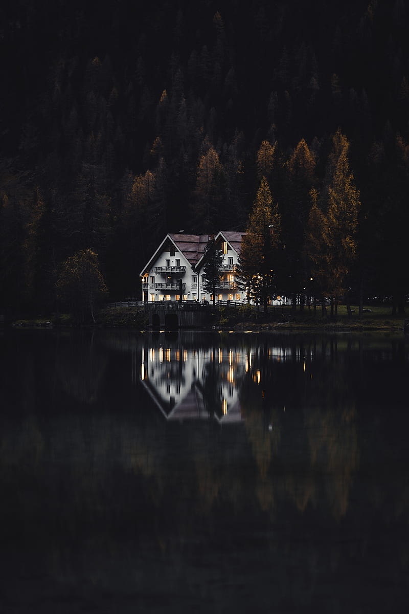 800x1200 White and brown house near lake surrounded by trees, HD phone wallpaper