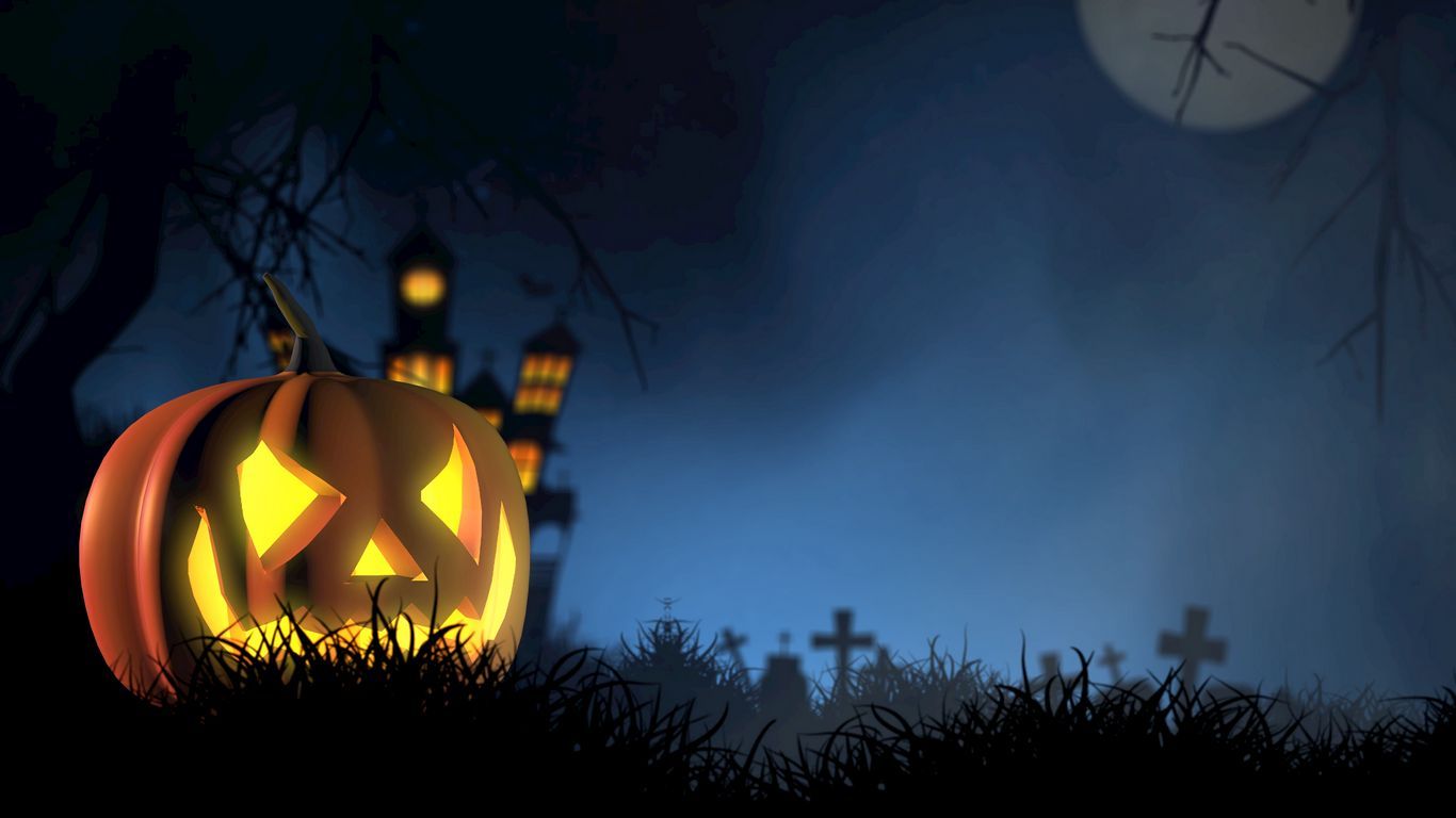 1366x768 Download wallpaper 1366x768 halloween, pumpkin, spooky, face, autumn tablet, laptop HD background