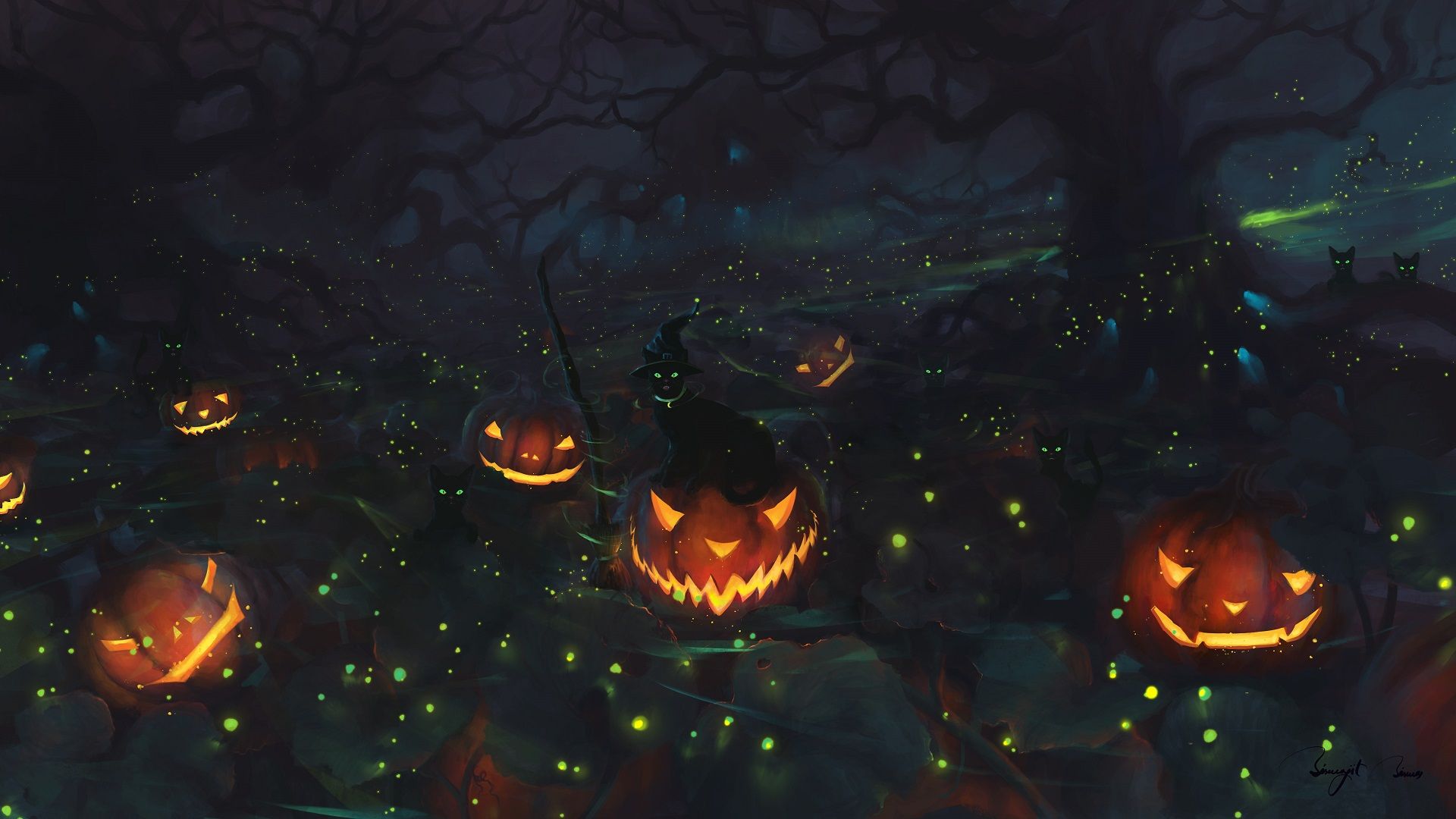 1920x1080 Spooky Halloween Night: HD Holiday Pumpkin Wallpaper
