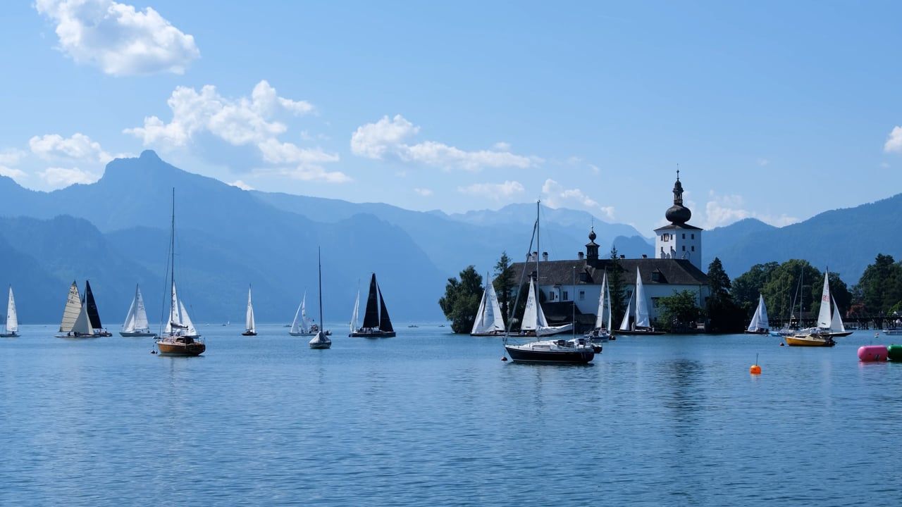 1280x720 Sailboats, Water, Castle