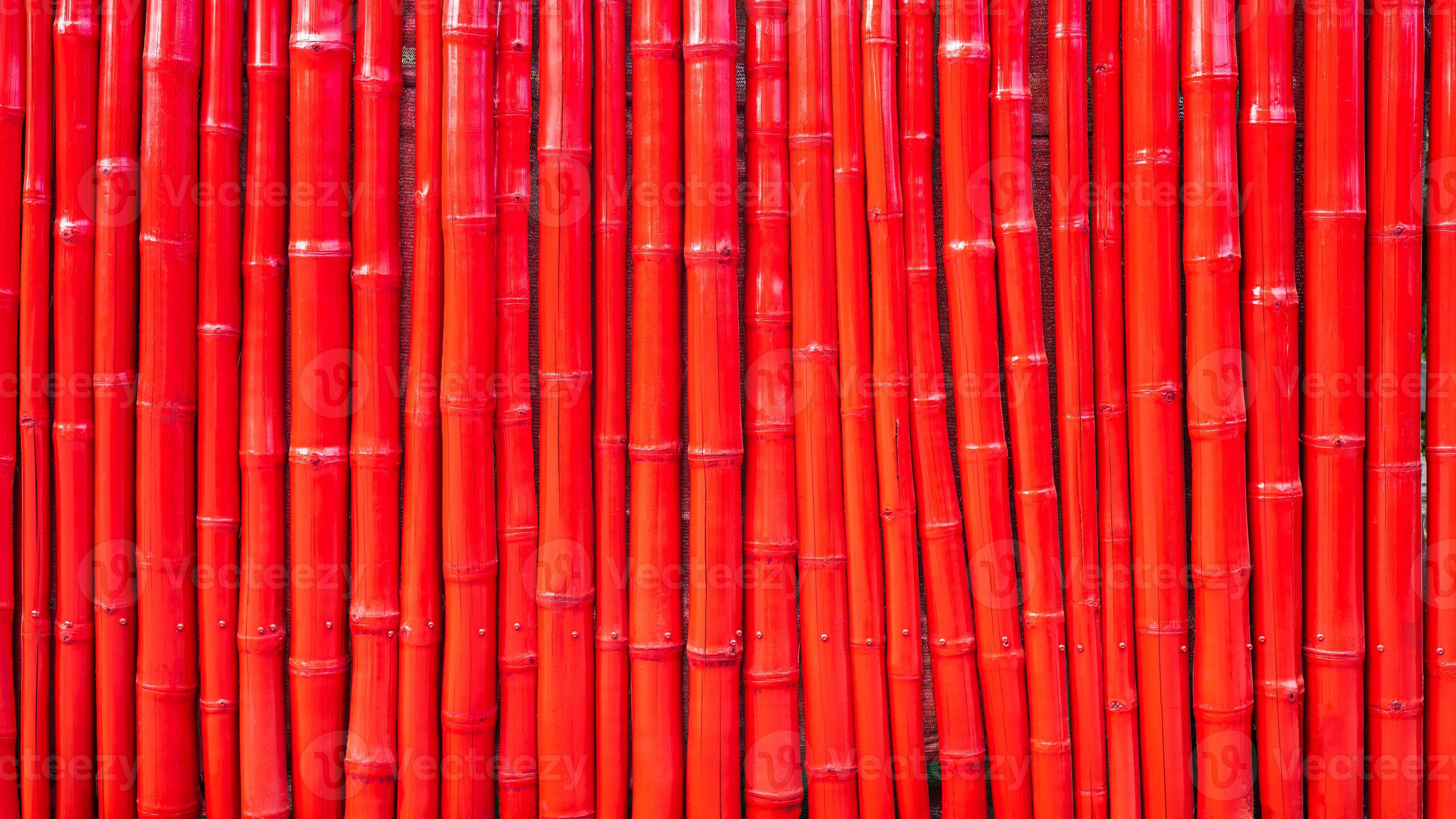 3484x1960 The background texture of the bamboo fence wall, which is plastered with red oil paint