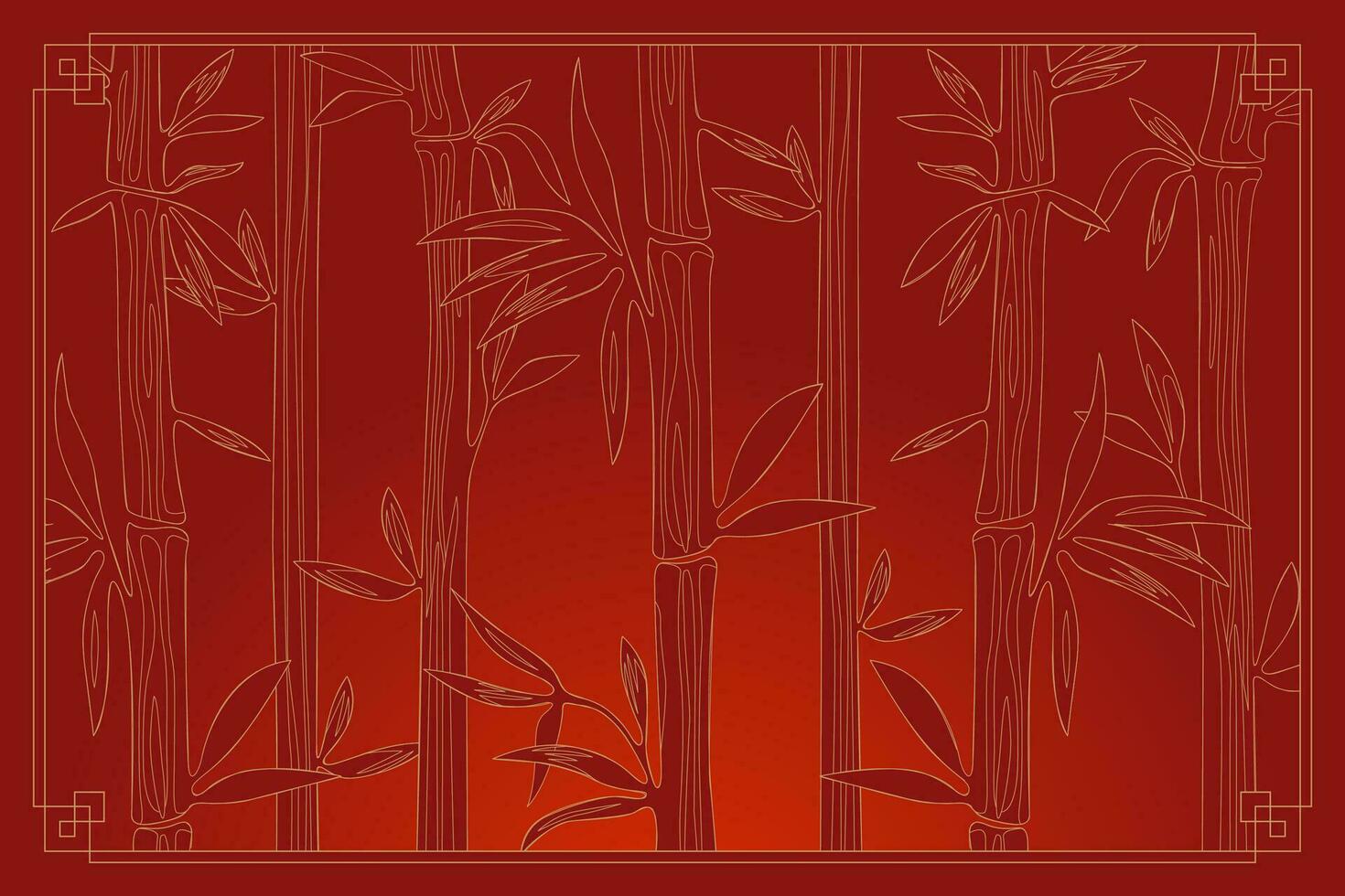 1470x980 Bamboo forest background. Red thickets in Chinese or Japanese style frame. Natural horizontal banner. Vector eps illustration