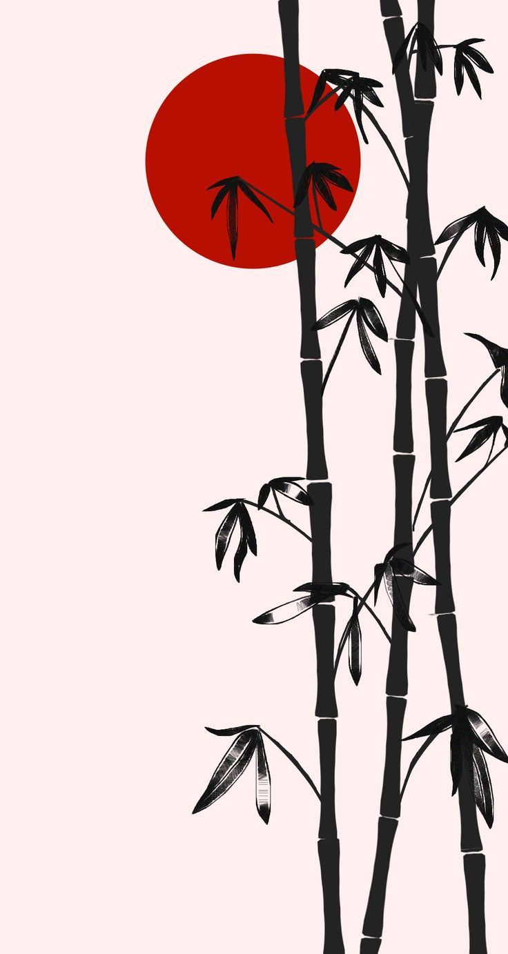 736x1383 Red and black bamboo tattoo. Japanese bamboo and moon tattoo, Lucky bamboo wallpaper, Japanese bamboo painting ideas