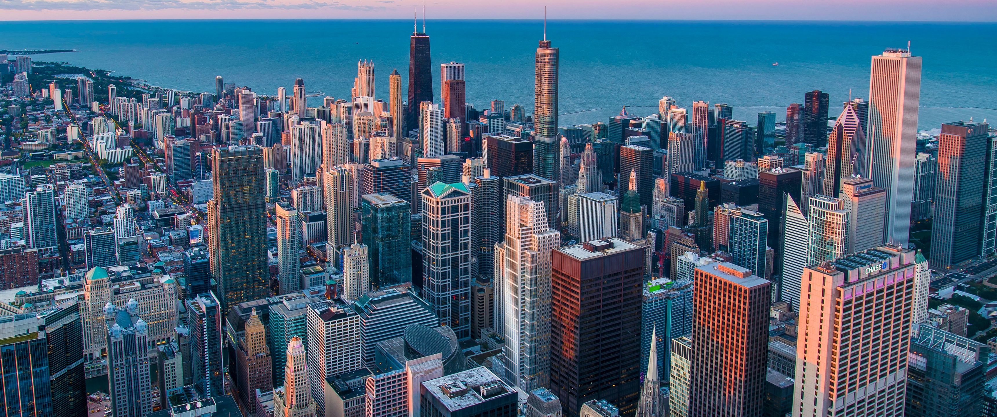 3440x1440 Skyline Wallpaper 4K, Chicago, United States, Cityscape