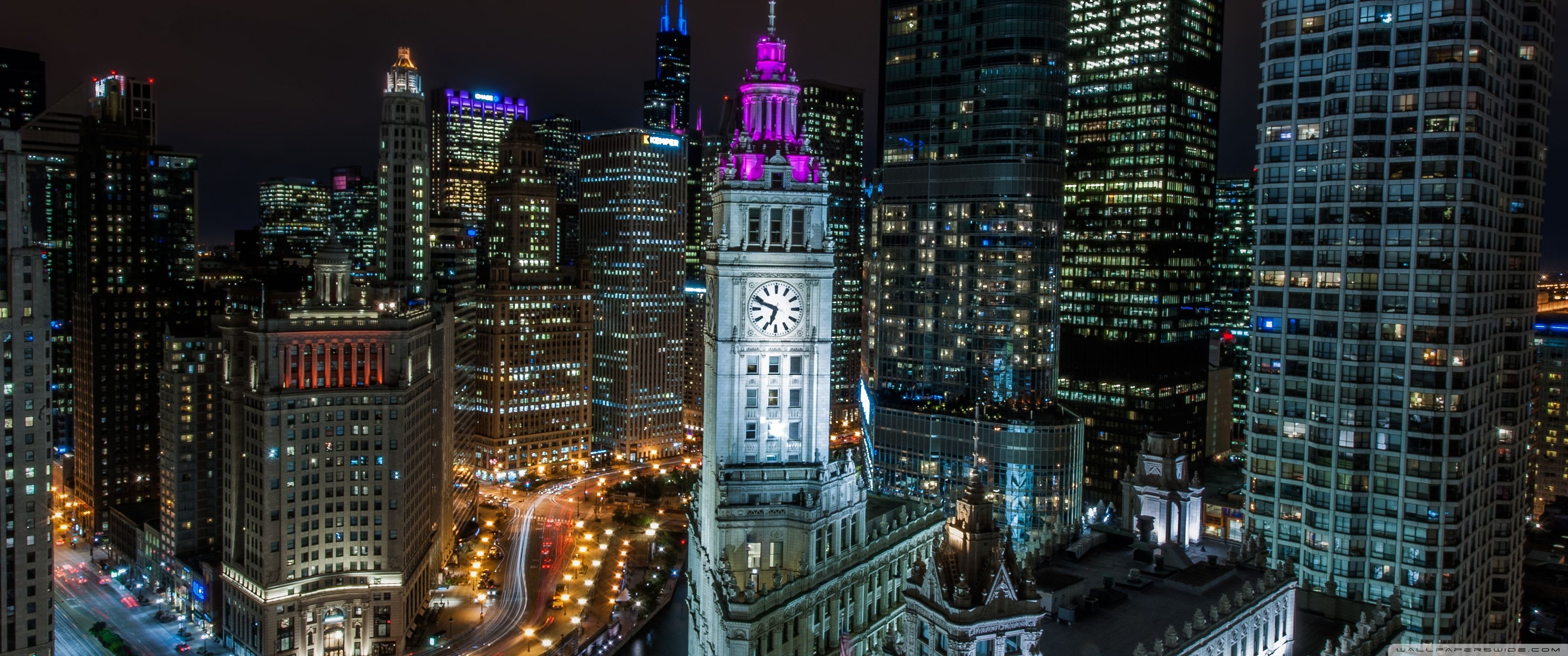 3440x1440 Chicago Buildings at Night 4K UHD Wallpaper for UltraHD Desktop and TV : Widescreen and UltraWide Display : Smartphone and Tablet Devices