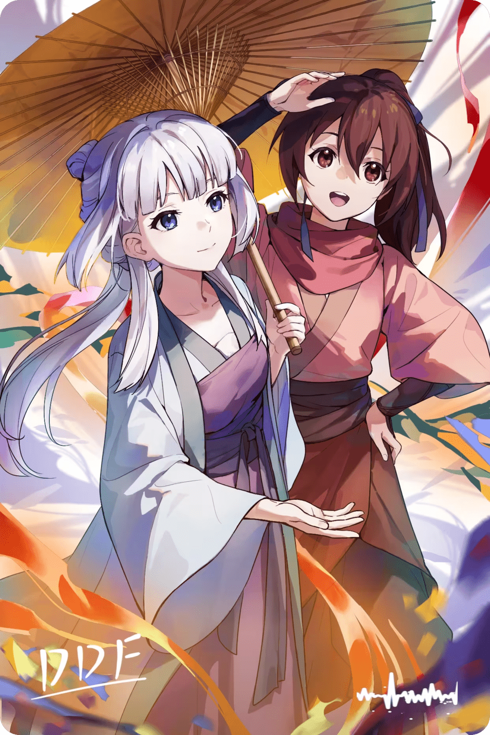 994x1491 Yuxiu & Ling Er Under an Umbrella Digital Character Art Card