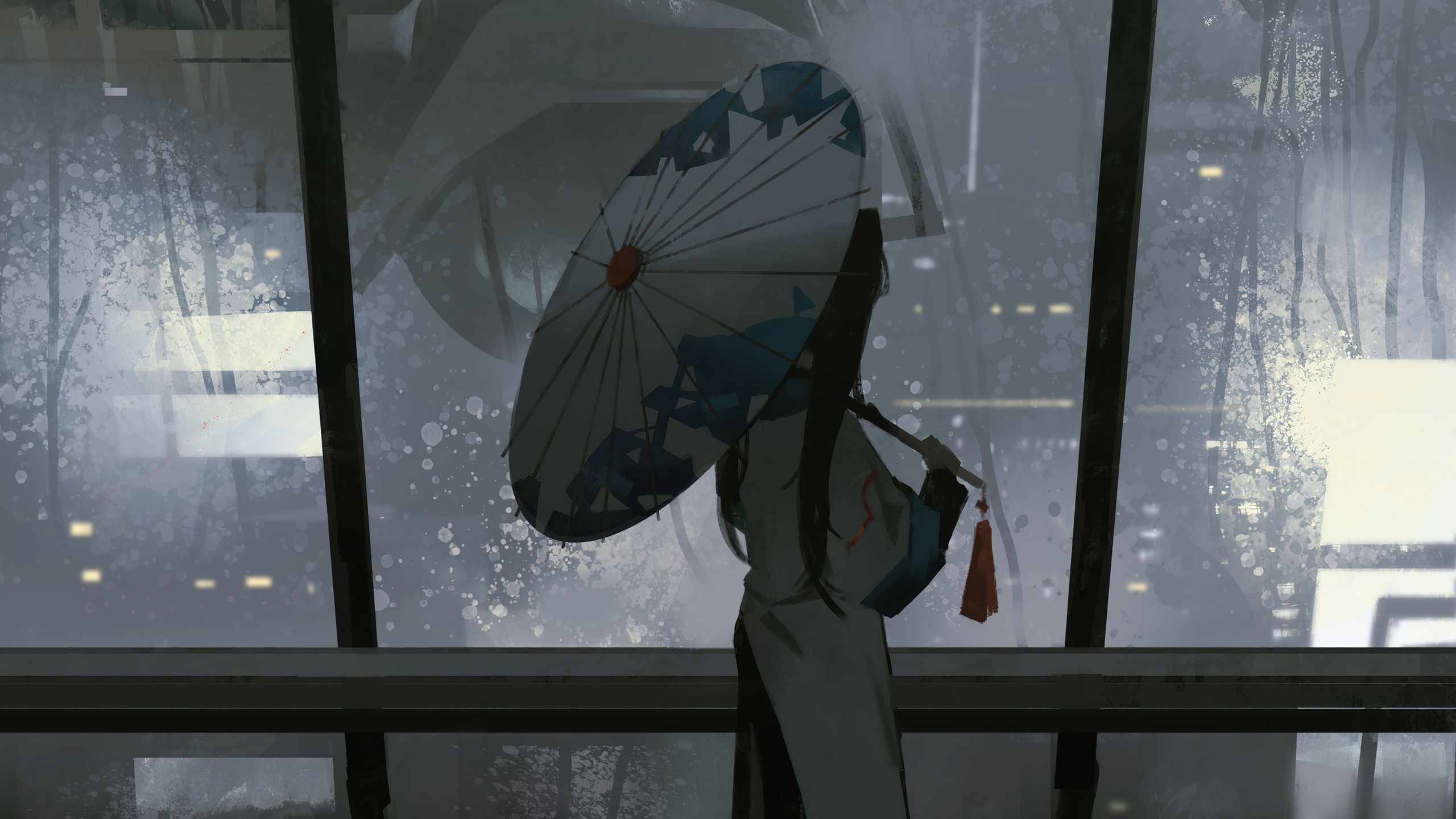 2560x1440 Anime Girl Dark Night Umbrella Raining 4k 1440P Resolution , HD 4k Wallpaper, Image, Background, Photos and Picture