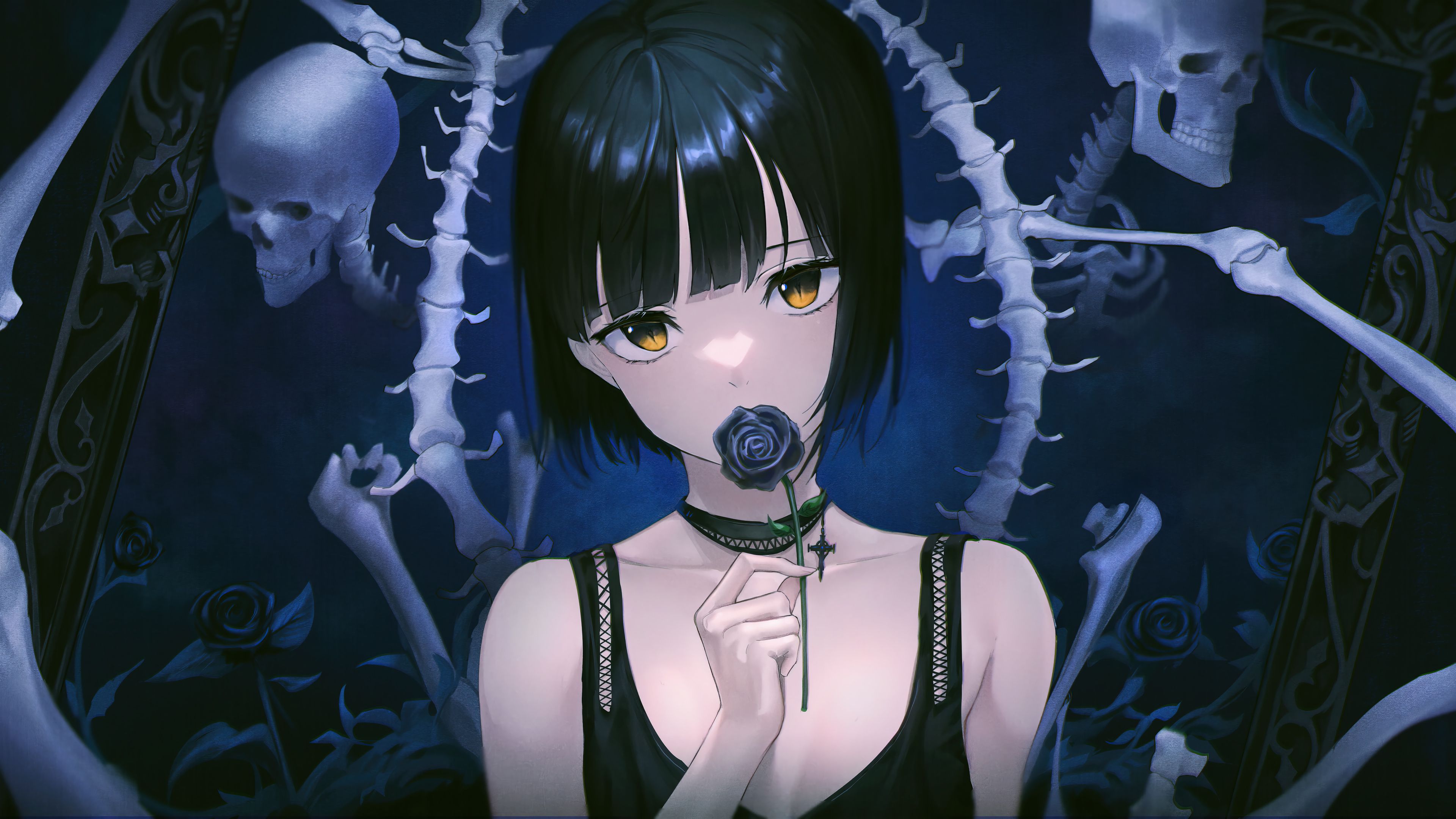 3840x2160 Anime Girl Skeleton Skulls Wallpaper 4K PC Desktop f