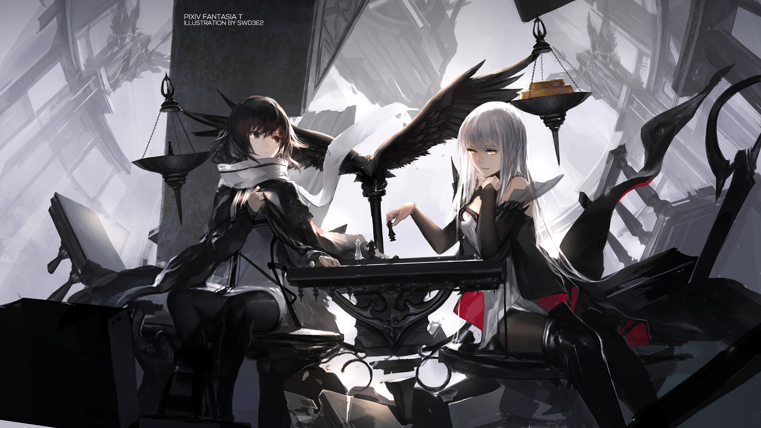 2560x1440 HD Wallpaper: Dark Elegance in Pixiv Fantasia T